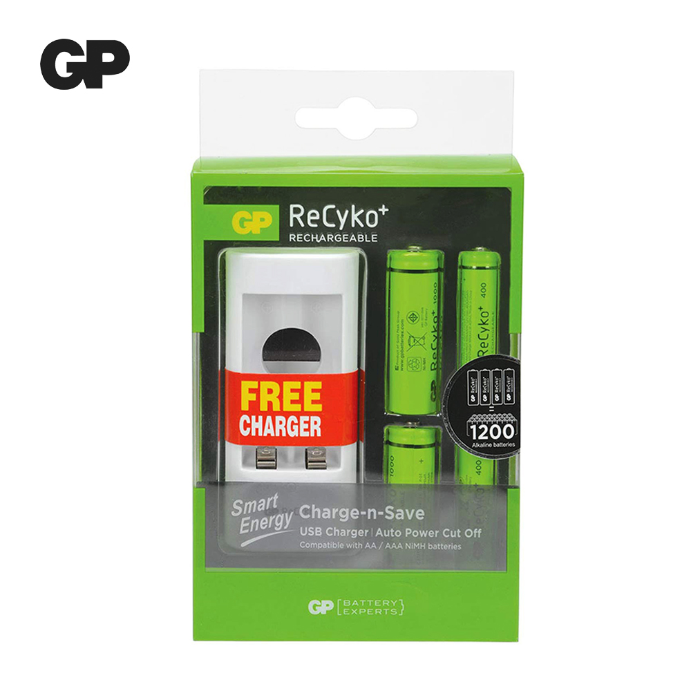 GP ReCyko+ AA 1000mAh AAA 400mAh Powerful with USB Charger Auto Power Cut Off